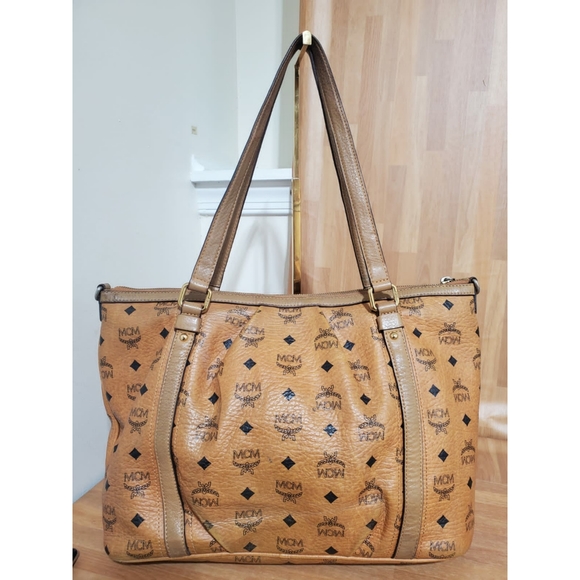 MCM Cognac Visetos Leather Satchel Bag - Picture 2 of 10